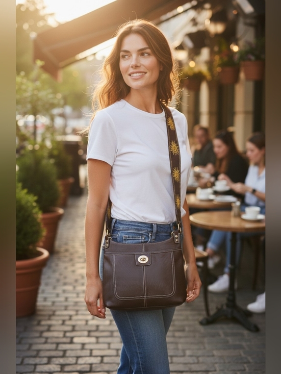 Coach Penelope Chocolate Brown Crossbody Bag w/Wristlet & Guitar Strap - Picture 12 of 12